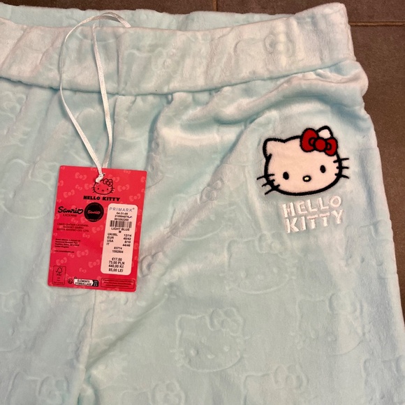 NWT Primark Hello Kitty Blue velour Pj Lounge Flared Pants Size Medium 8/10 - Picture 4 of 7